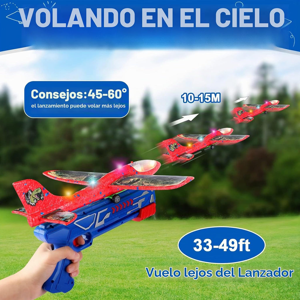 Paquete de 3 lanzadores de aviones de espuma de 12.6 pulgadas con 3 calcomanías de bricolaje, avión LED planeador, juguetes para niños y niñas de 4, 5, 6, 7, 8, 9, 10, 11, 12 años