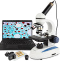 AmScope M158C-E microscopio monocular compuesto, oculares de WF10x y WF25x, aumento de 40x-1000x, campo brillante, iluminación led, etapa Plana, 110 voltios, incluye cámara de 0.3 megapíxeles y software