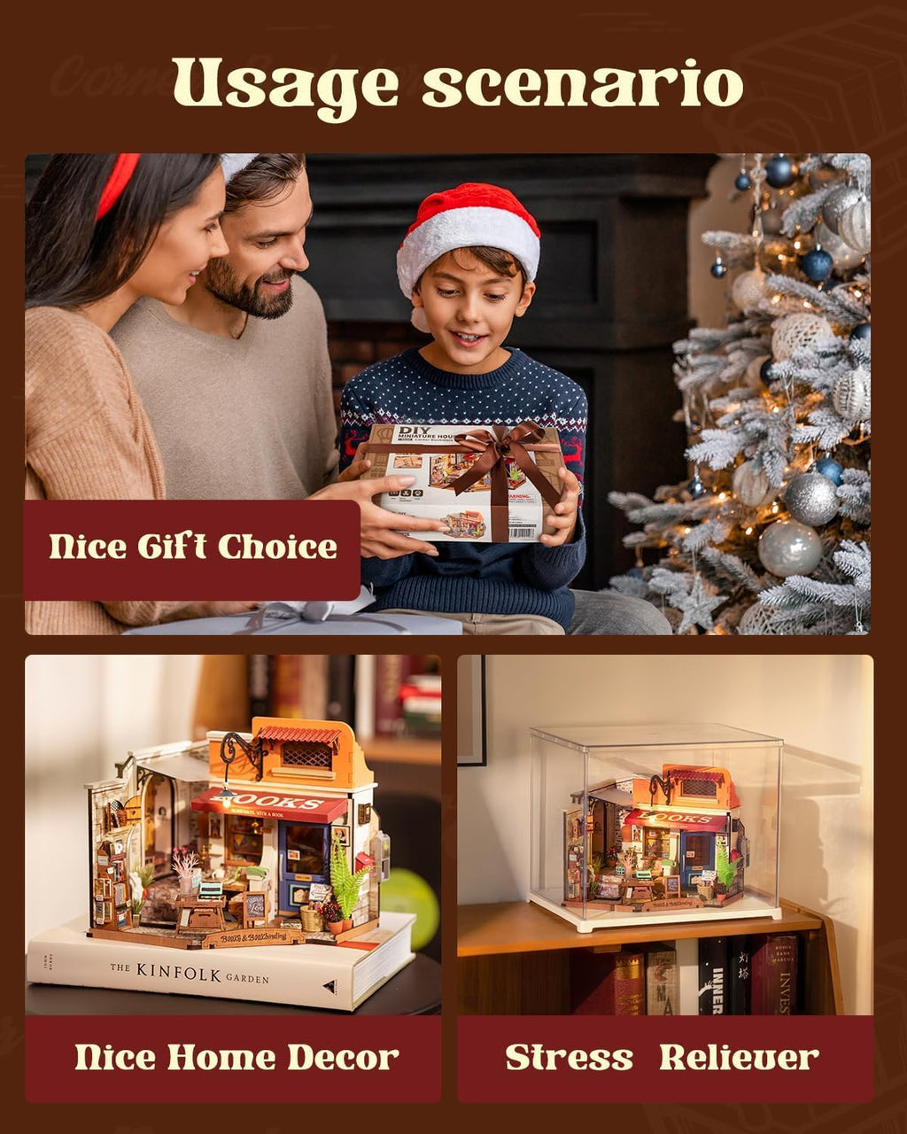Rowood Kit de casa en miniatura, kit de construcción de mini casa para el día de la madre con LED, kits de manualidades de casa de muñecas para adultos, cumpleaños para mujeres a partir de 14 años (librería de esquina)