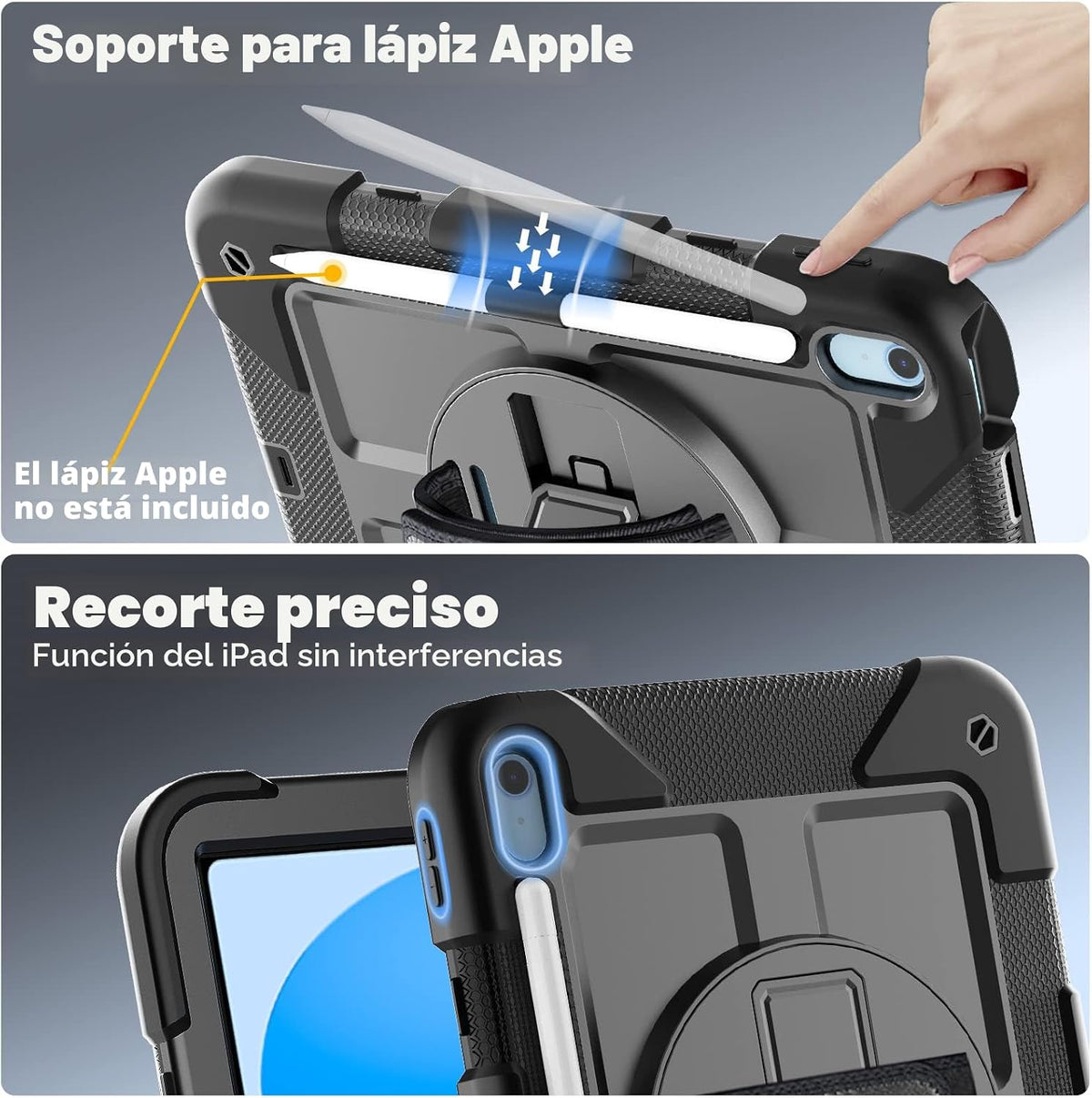 BMOUO Funda para iPad (A16) 11ª generación de 11 pulgadas 2025/iPad de 10.9 pulgadas 2022, soporte giratorio 360 y soporte para lápices y correa de mano y hombro a prueba de golpes, funda para iPad de