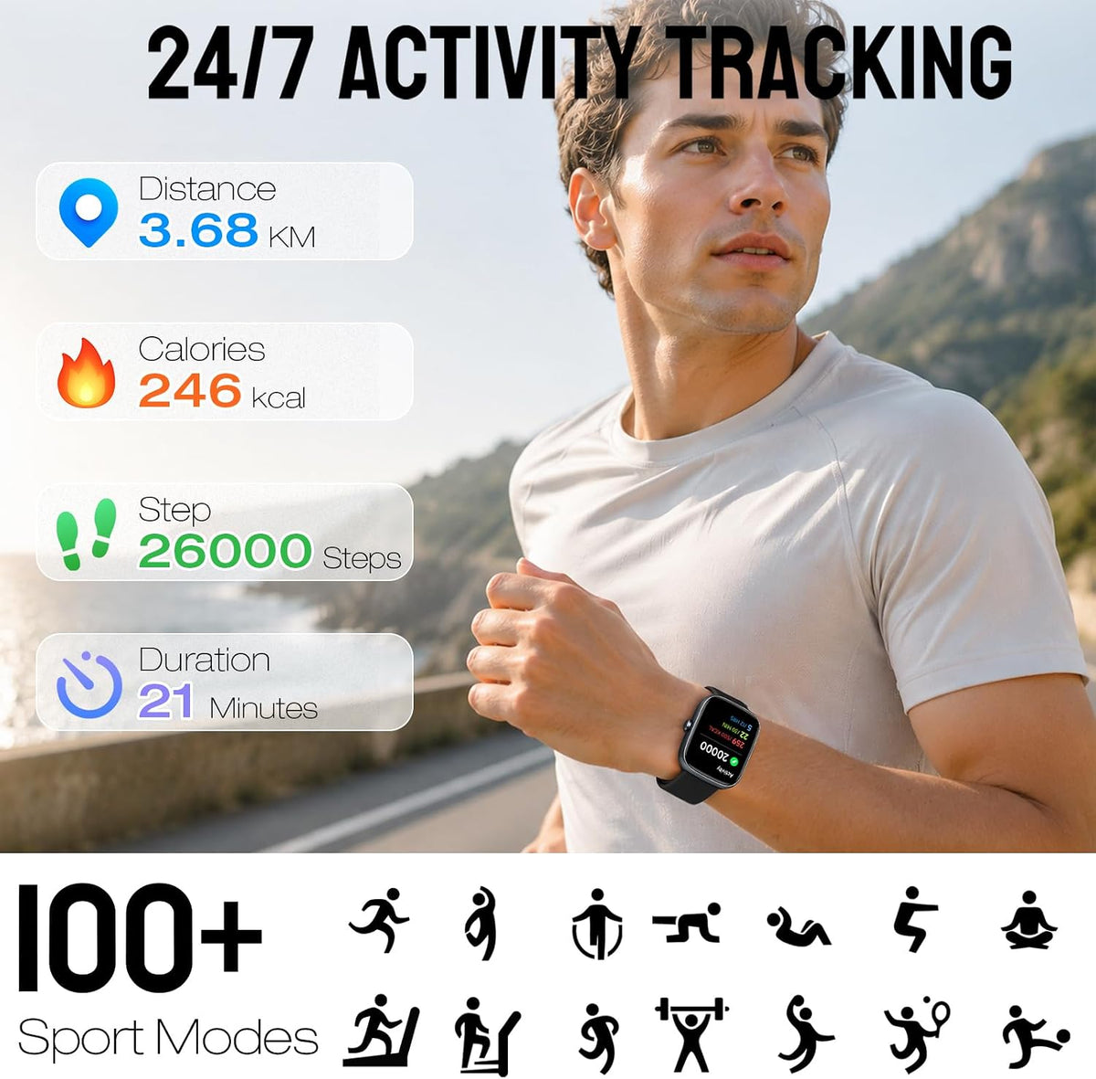 Reloj inteligente para mujeres y hombres, rastreador de fitness HD de 1.83 pulgadas (respuesta/hacer llamadas) con monitor de frecuencia cardíaca 24/7/sueño/SpO2, resistente al agua IP68, más de 100