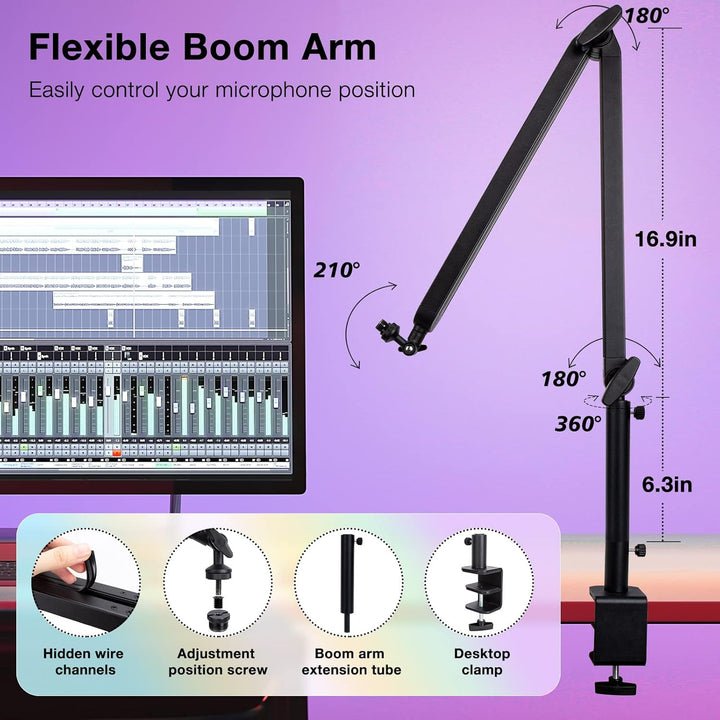 Blue Yeti - Brazo Boom con tubo de extensión, brazo de micrófono co...
