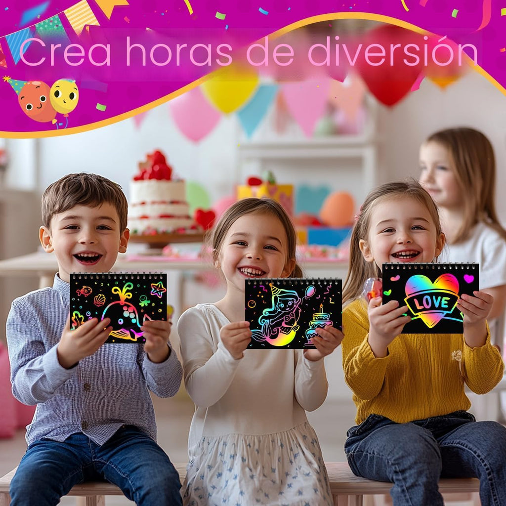 Recuerdos de fiesta para niños 4-8-12: 24 Pack Scratch Rainbow Art Crafts