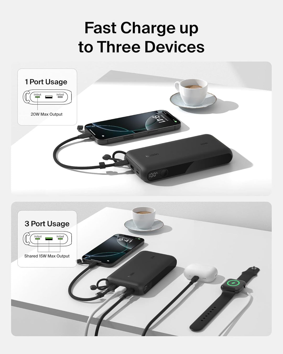 Belkin Cargador portátil, cargador de batería USB-C de 20,000 mAh c...
