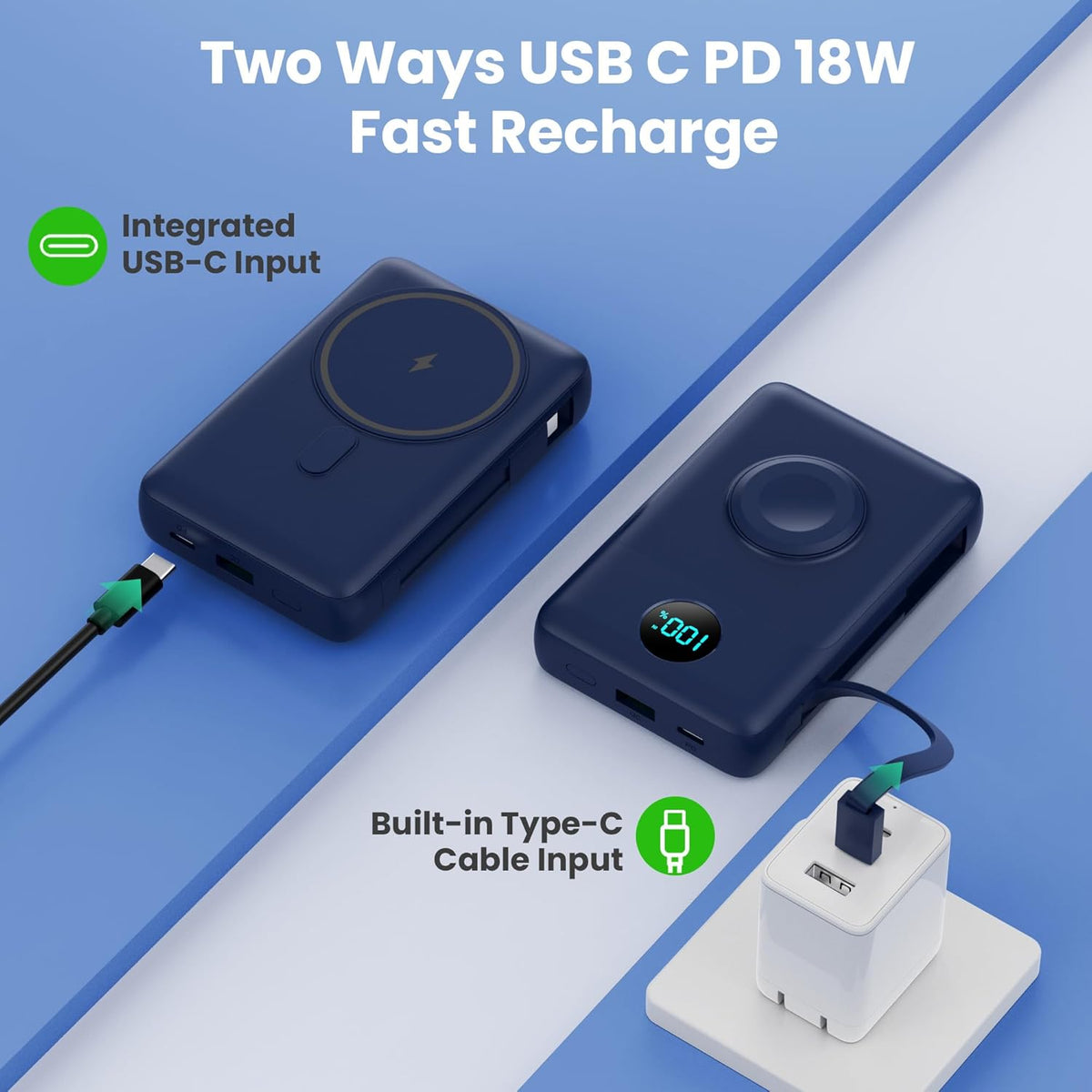 Cargador portátil magnético 6 en 1 para iPhone con cables integrado...