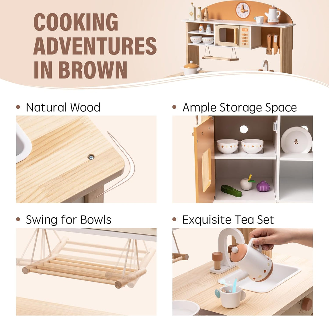 ROBOTIME Juego de cocina de madera, juego de cocina para niños con...