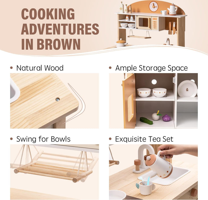 ROBOTIME Juego de cocina de madera, juego de cocina para niños con...