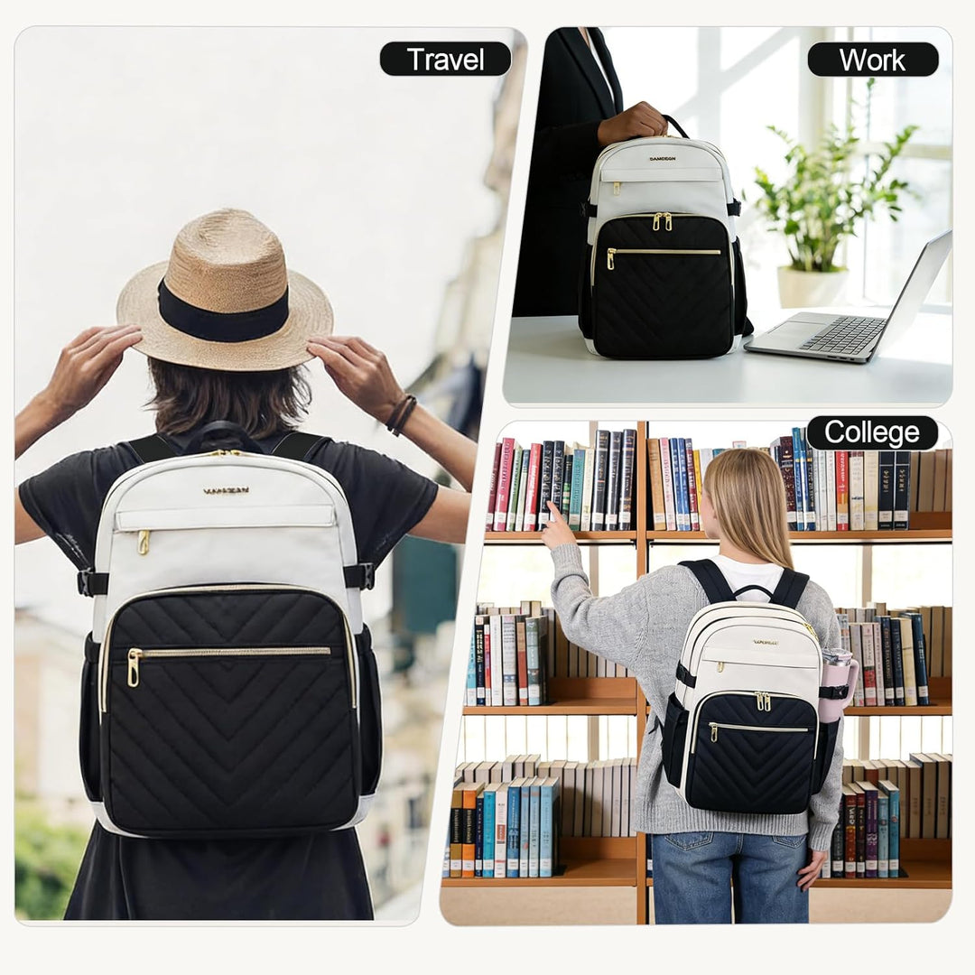 VANKEAN Mochila para laptop para mujer con bolsillo para vaso de gr...