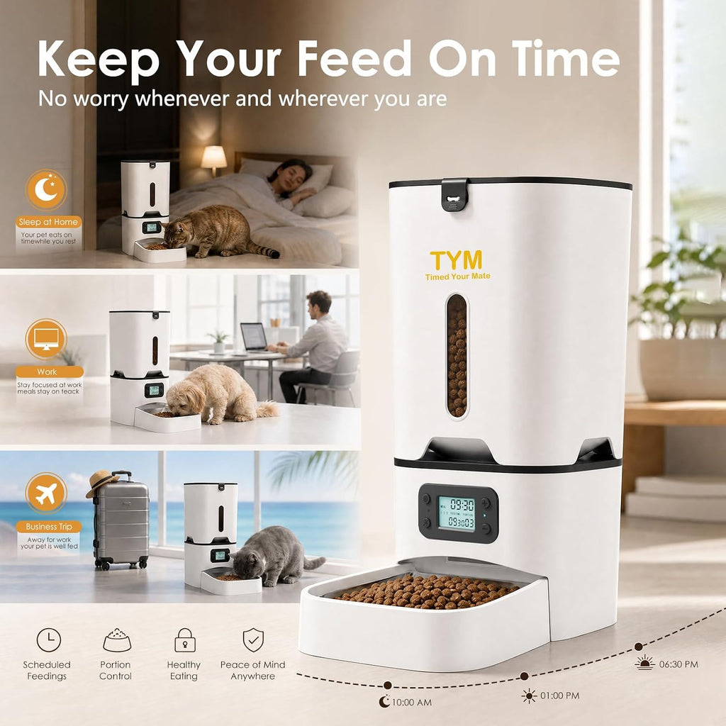 Comedero Automático para Gatos 7L, Dispensador de Comida 9 Comidas/Día para Gatos y Perros Pequeños