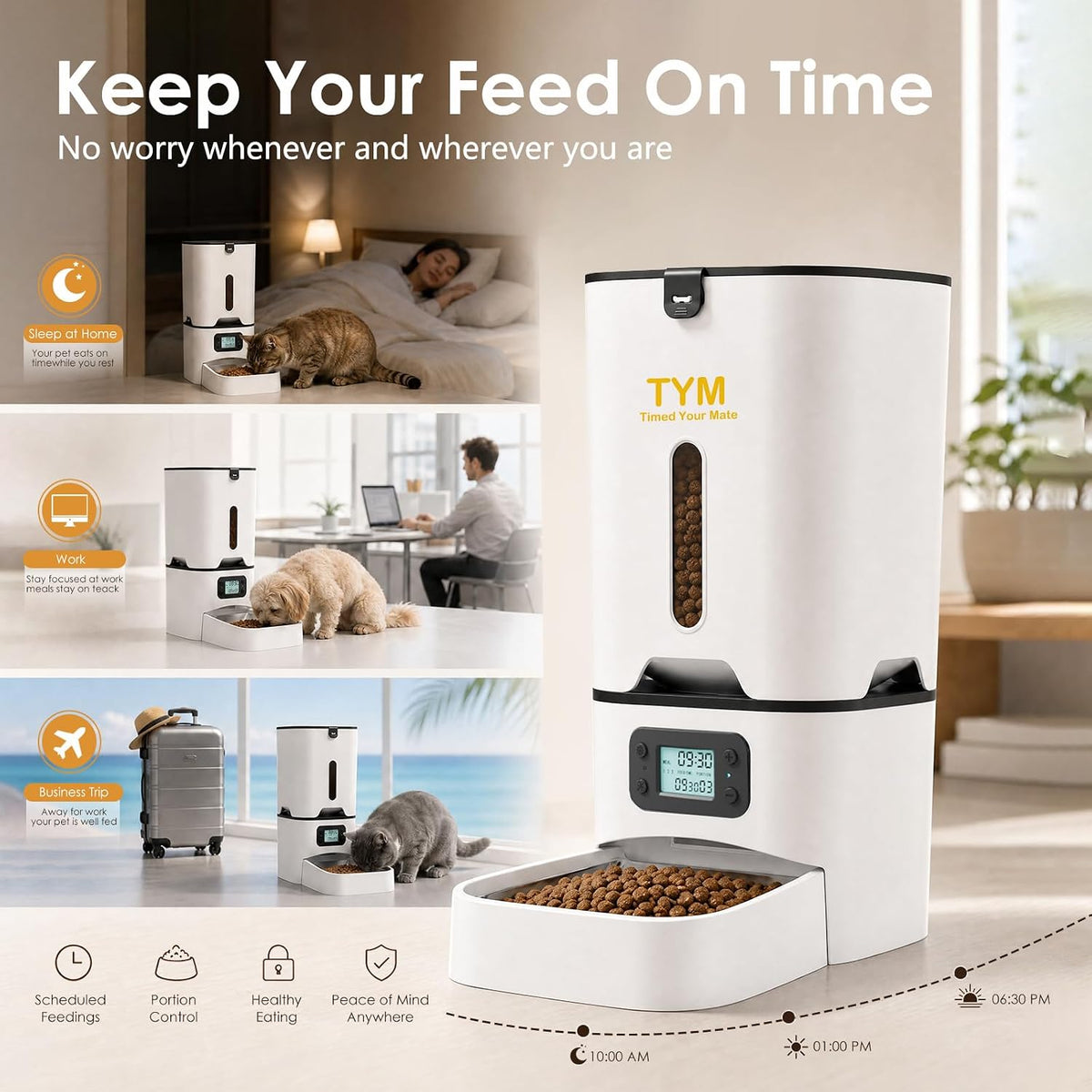 Comedero Automático para Gatos 7L, Dispensador de Comida 9 Comidas/Día para Gatos y Perros Pequeños