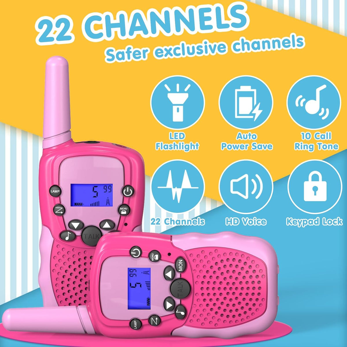 Selieve - Juguetes para niños de 3 a 12 años, walkie talkies para niños de 22 canales, juguete de radio de 2 vías con linterna LCD retroiluminada, rango de 3 millas / 4.82 Km. de alcance para exterior