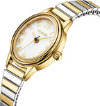Relojes pequeños de oro para mujer, reloj analógico de esfera fácil de leer, caja ovalada, banda de expansión de acero inoxidable, reloj impermeable