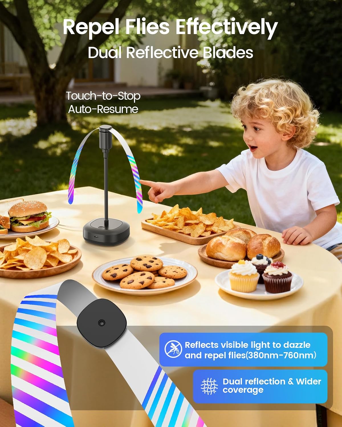 Edvision Fly Fans para mesas, ventilador de alimentos recargable de...