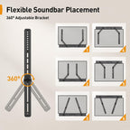 Perlegear Soporte de barra de sonido con altura ajustable de hasta 15 libras PGSM04B, soporte de pared de TV inclinable para televisores de 42 a 90 pulgadas con ajuste de nivelación de hasta 132