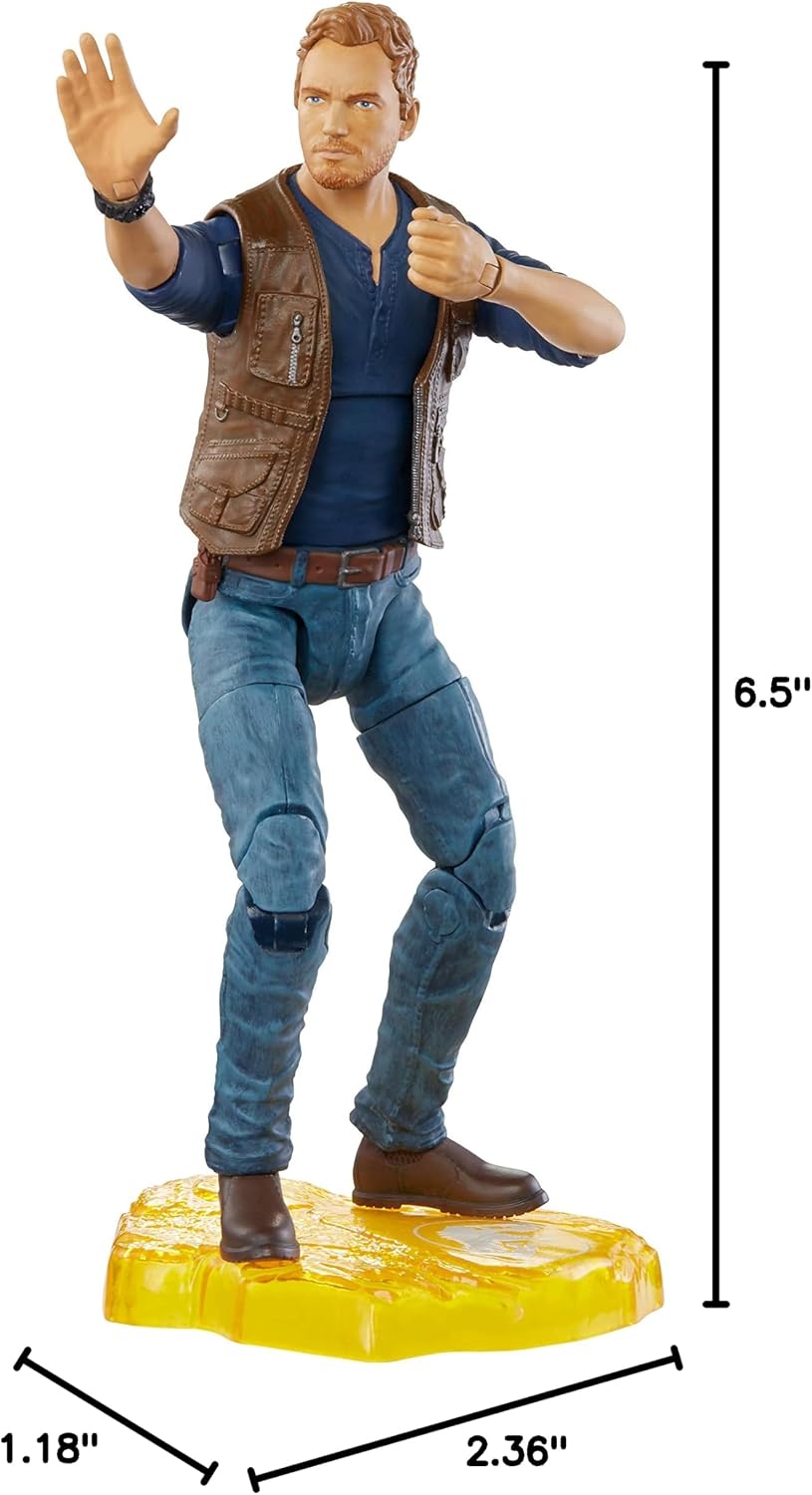 Jurassic World Toys Owen Grady Figura de acción coleccionable de 6 pulgadas con detalle de película, articulaciones móviles, accesorio de cuchillo de juguete, manos adicionales