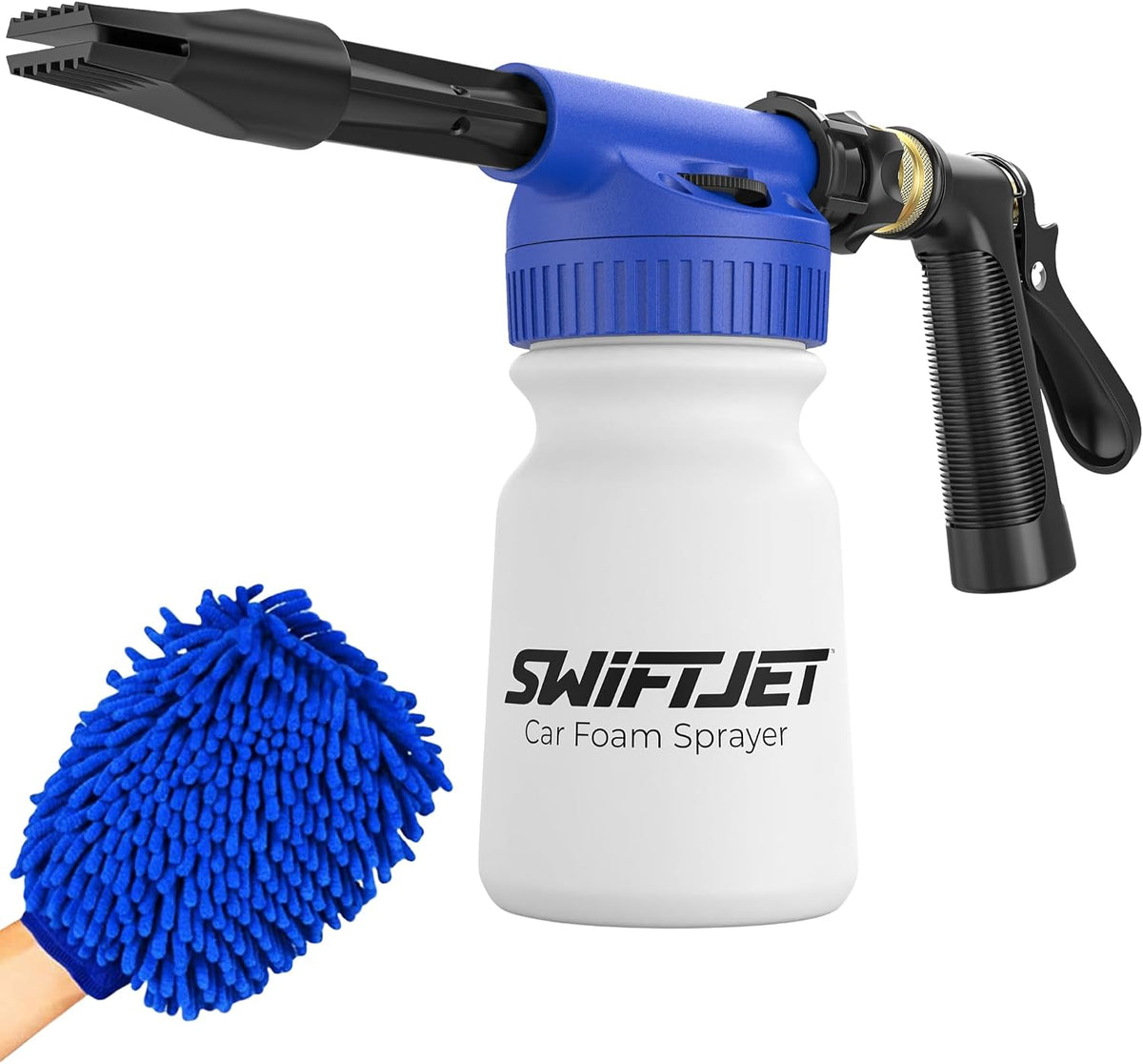 SwiftJet Espuma para Lavado de Autos con Pistola y Guante de Lavado - Funciona con Cualquier Jabón y Manguera de Jardín