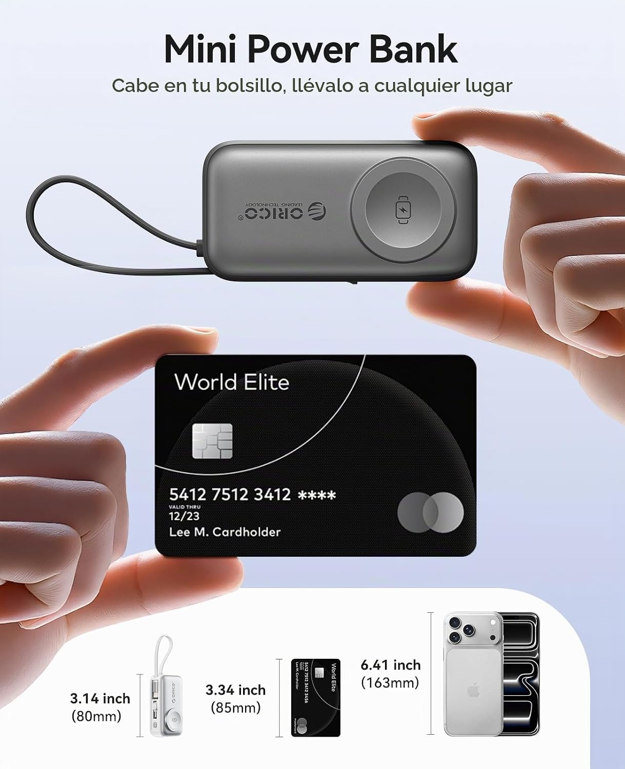 ORICO Cargador portátil con cable Lightning integrado, cargador de...