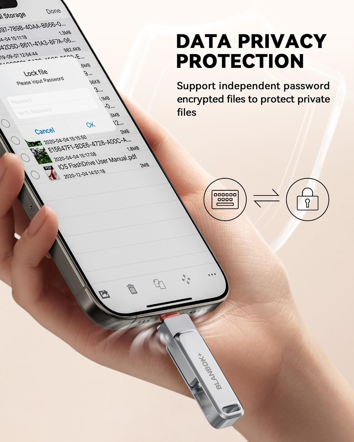 BLANBOK+ Memoria flash USB certificada MFi de 512GB para iPhone, un...