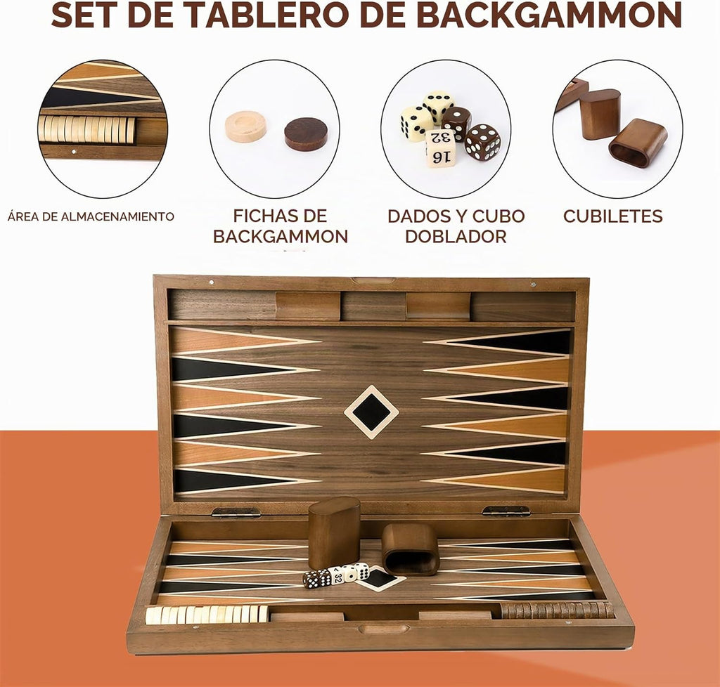 GSE Games & Sports Expert Juego de tablero de backgammon plegable de madera de alta calidad, juegos de mesa clásicos tradicionales de estrategia (estrella, 21 pulgadas)