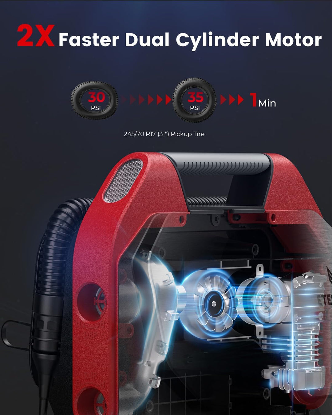 ETENWOLF Vortex S6SE Inflador de Neumáticos Inalámbrico Compresor d...