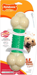 Juguete duro, masticable, con sabor a tocino, de Nylabone, hueso para masticar de doble acción, para perro, Verde