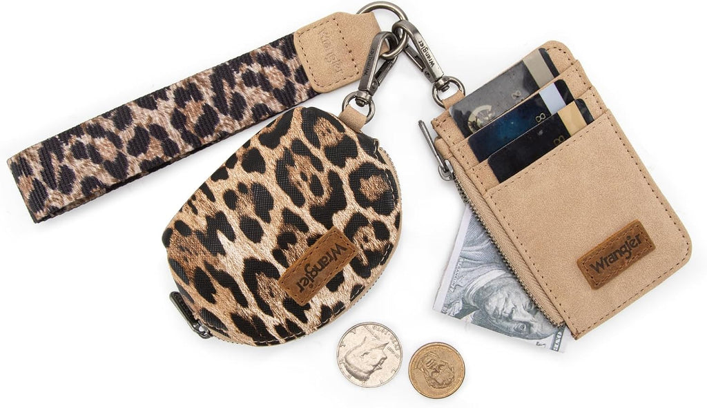 Wrangler - Cartera de pulsera con llavero para mujer, con doble bolsa occidental, cartera para tarjetas de crédito