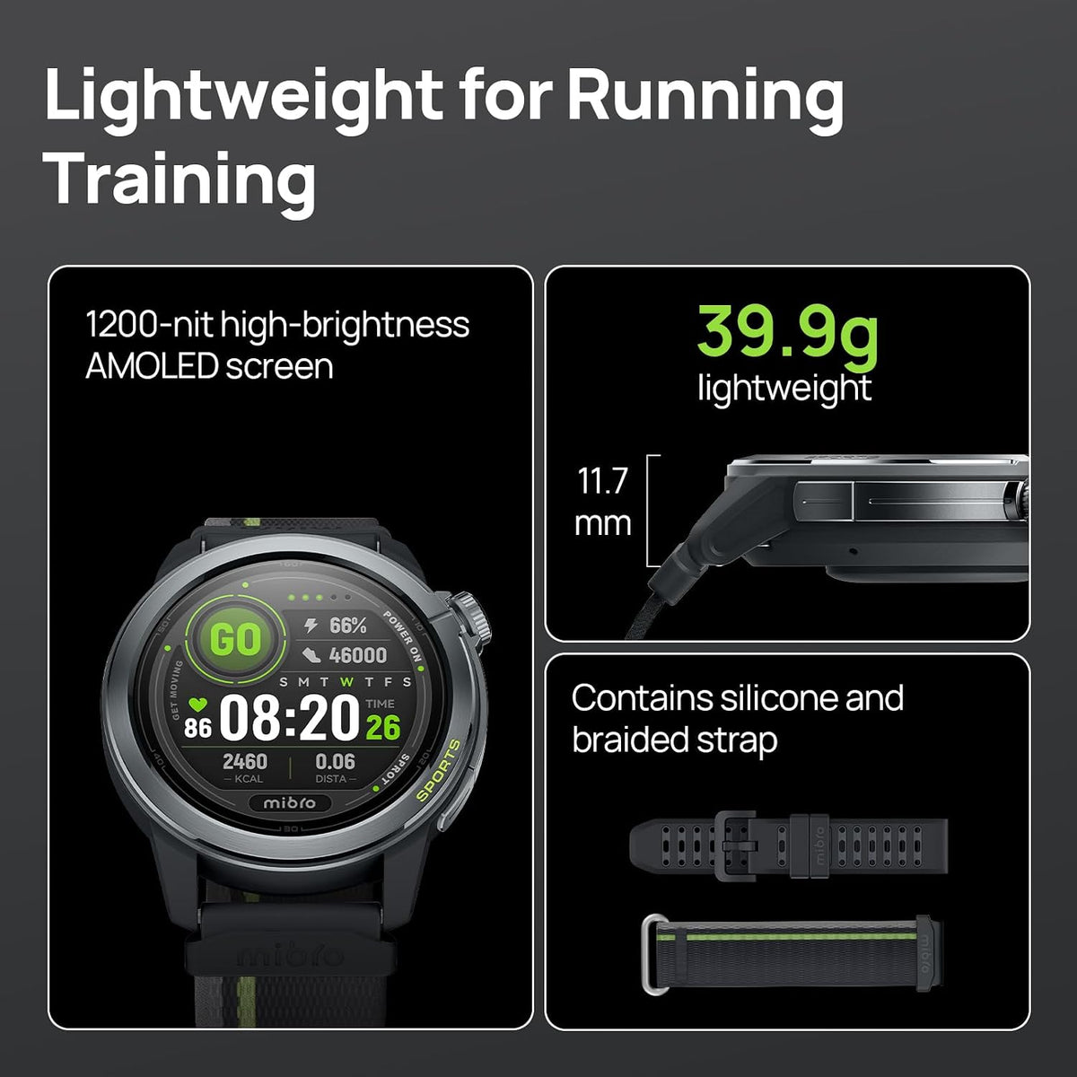 mibro GS Active2 - Reloj inteligente para correr con GPS de doble banda