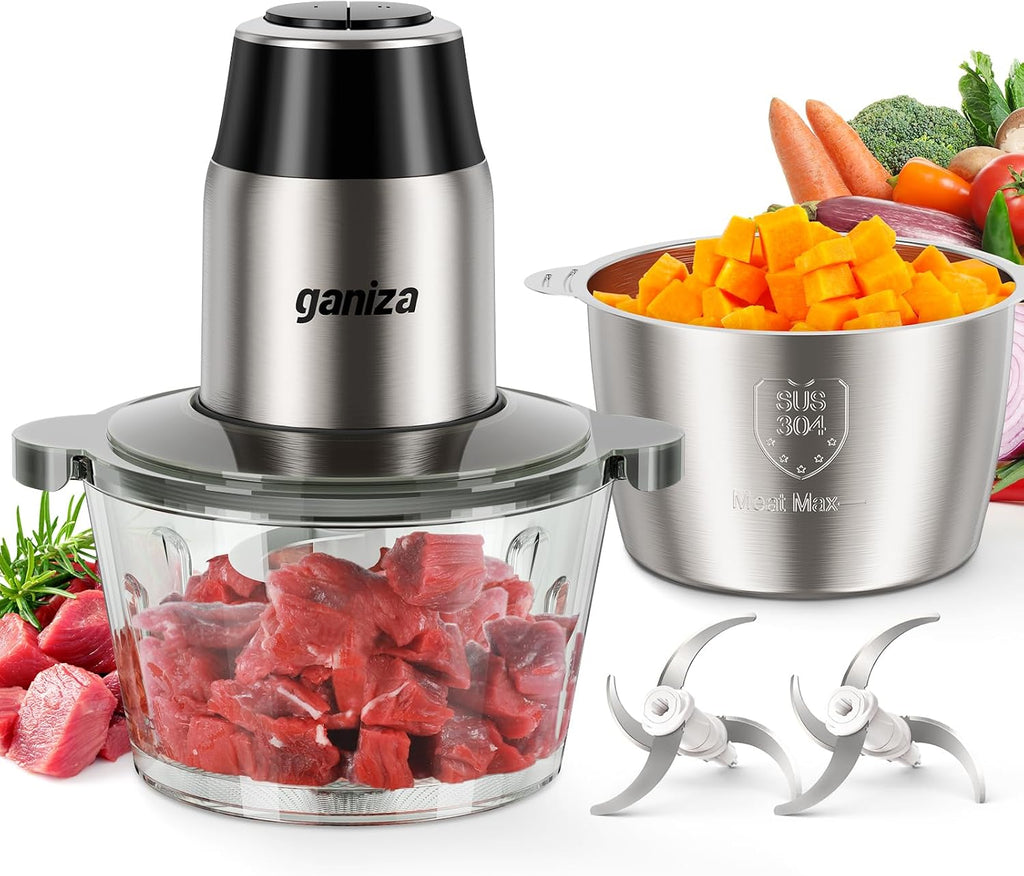 Procesadores de Alimentos Ganiza con 2 tazones, Picadora de Carne y Vegetales de 450W