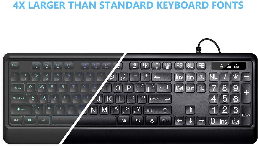 KOPJIPPOM Teclado Retroiluminado de Letras Grandes Teclado