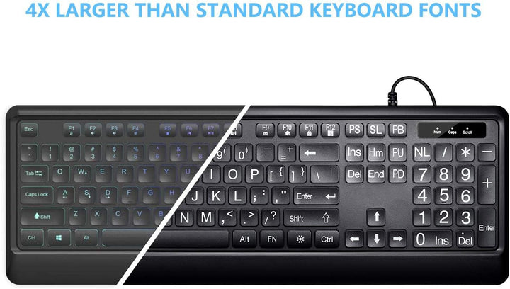 KOPJIPPOM Teclado Retroiluminado de Letras Grandes Teclado