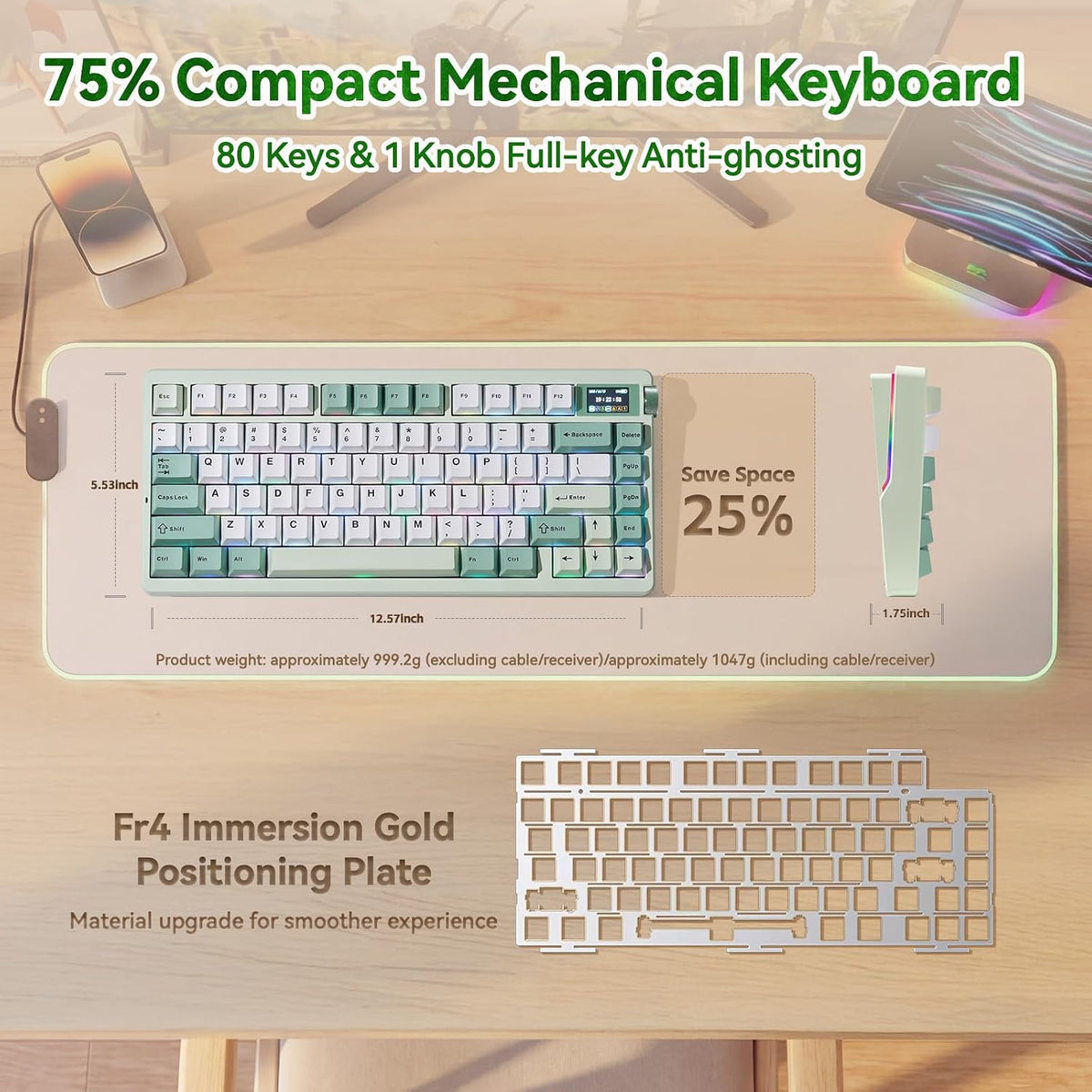 Aula Nova75 - Teclado mecánico cremoso para juegos de 8000 mAh, dis...