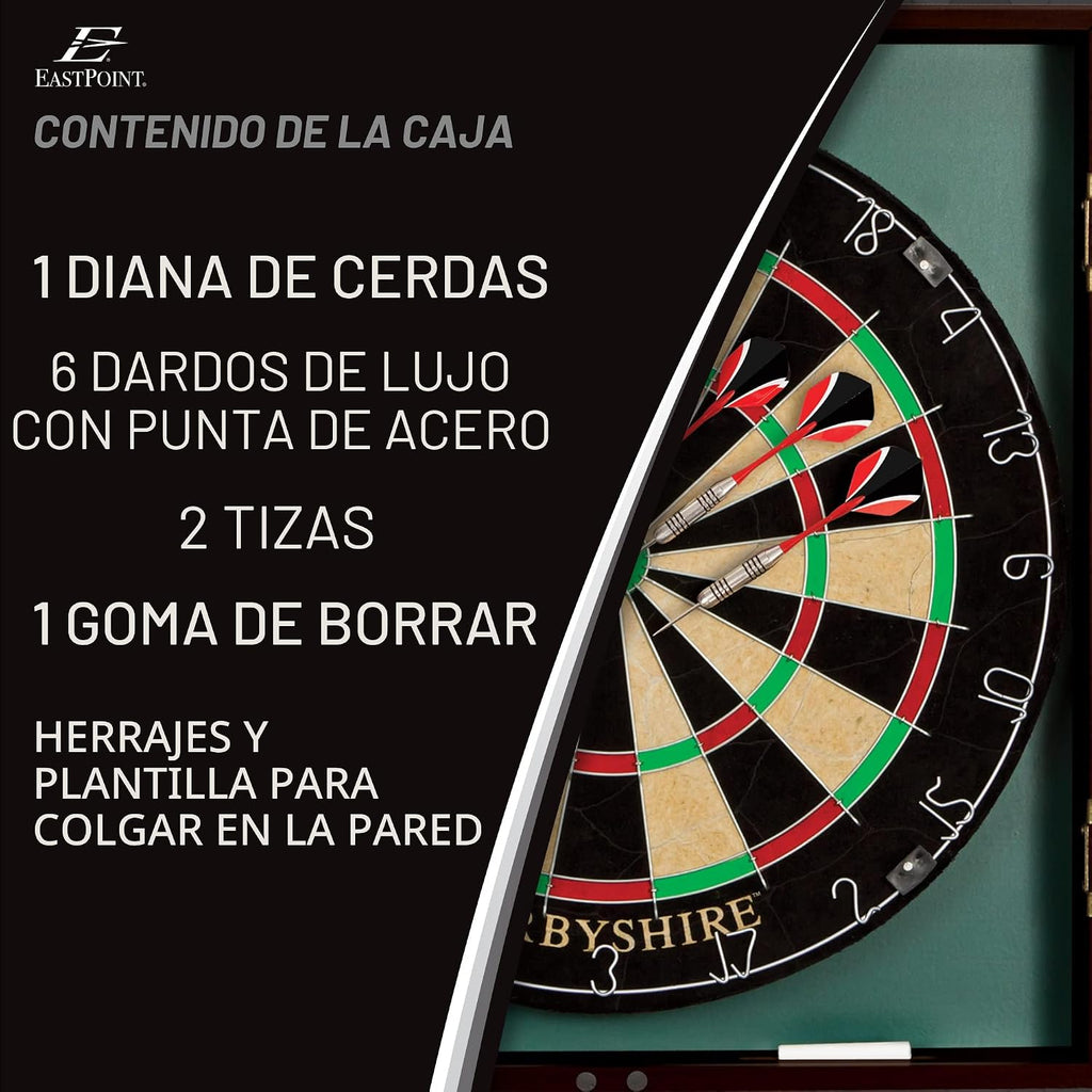 Gabinete para diana EastPoint Belmont, 6 dardos de punta de acero, decoración para sala de juegos