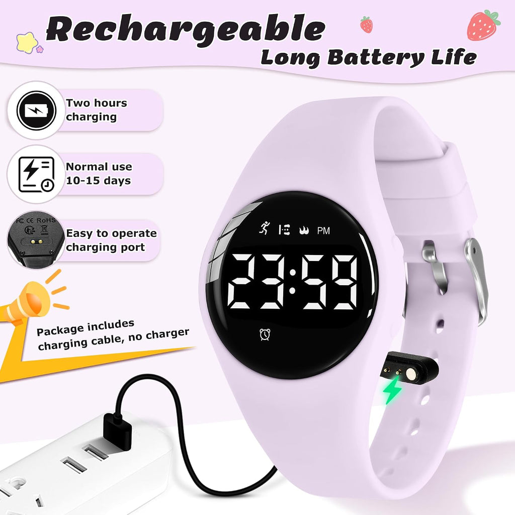 Relojes para niños y niñas, reloj deportivo digital con contador de pasos, podómetro, alarma de vibración, sin aplicación, impermeable, rastreador de fitness, reloj para niños, niñas, adolescentes