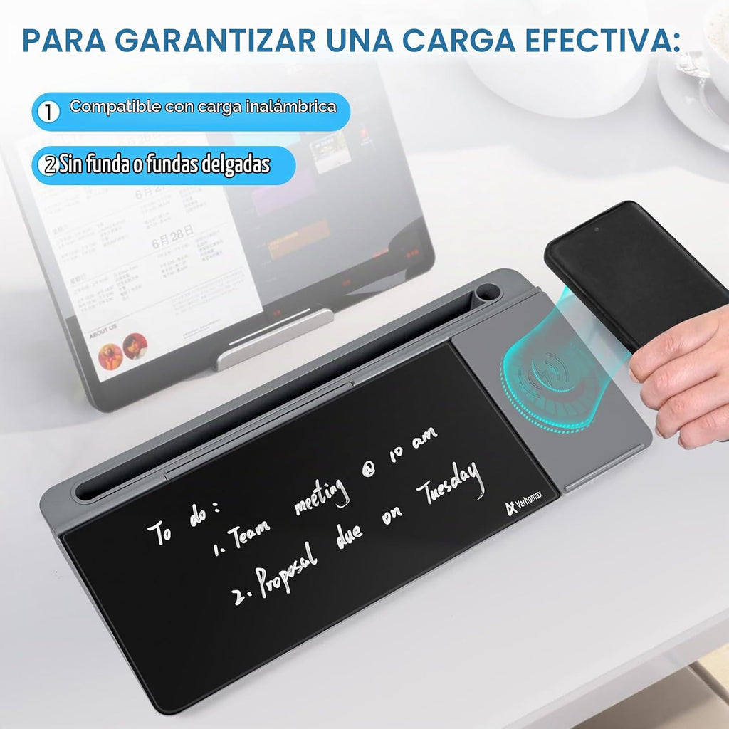 Varhomax Glass Desk Whiteboard con Wireless Charger, Desktop Organizer