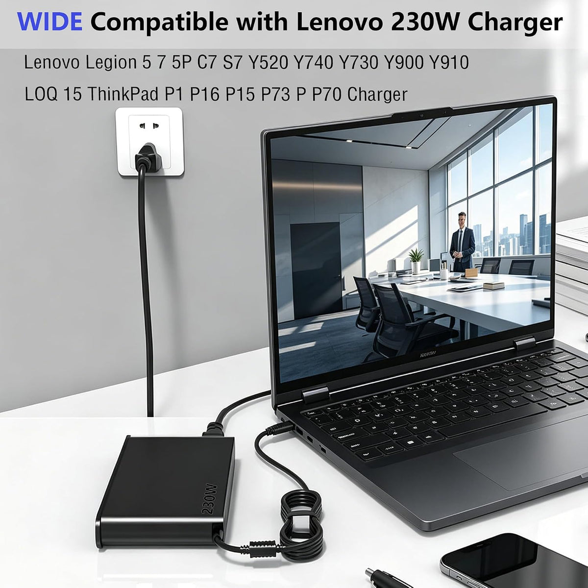 Cargador de punta delgada de 230 W para Lenovo Legion 5 7 5P C7 S7 ADL230NLC3A
