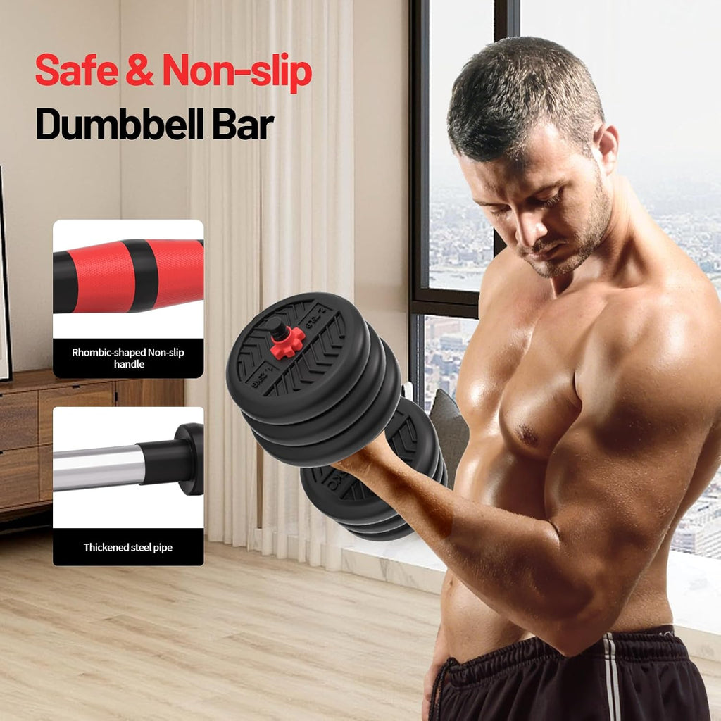 Mancuernas ajustables, juego de mancuernas de 20/30/40/60/80 libras, juego de pesas libres 4 en 1 para mujeres/hombres, equipo de entrenamiento utilizado como barra/pesas rusas/soporte de flexión para