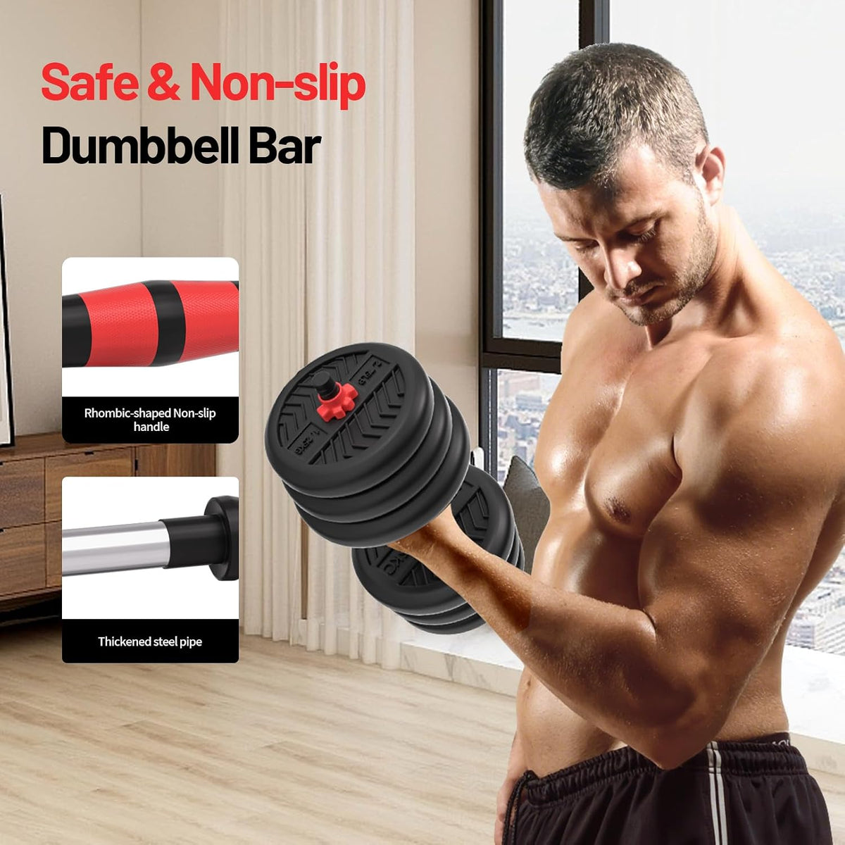 Mancuernas ajustables, juego de mancuernas de 20/30/40/60/80 libras, juego de pesas libres 4 en 1 para mujeres/hombres, equipo de entrenamiento utilizado como barra/pesas rusas/soporte de flexión para