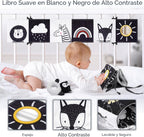 Joyreal Juguetes sensoriales de alto contraste para recién nacidos, juguetes sensoriales para bebés en blanco y negro con juguetes para asiento de automóvil, juguetes infantiles con libro de tarjetas