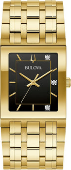 Bulova Marc Anthony Reloj moderno de acero inoxidable con diamantes cuadrados, esfera negra, estilo: 97D132
