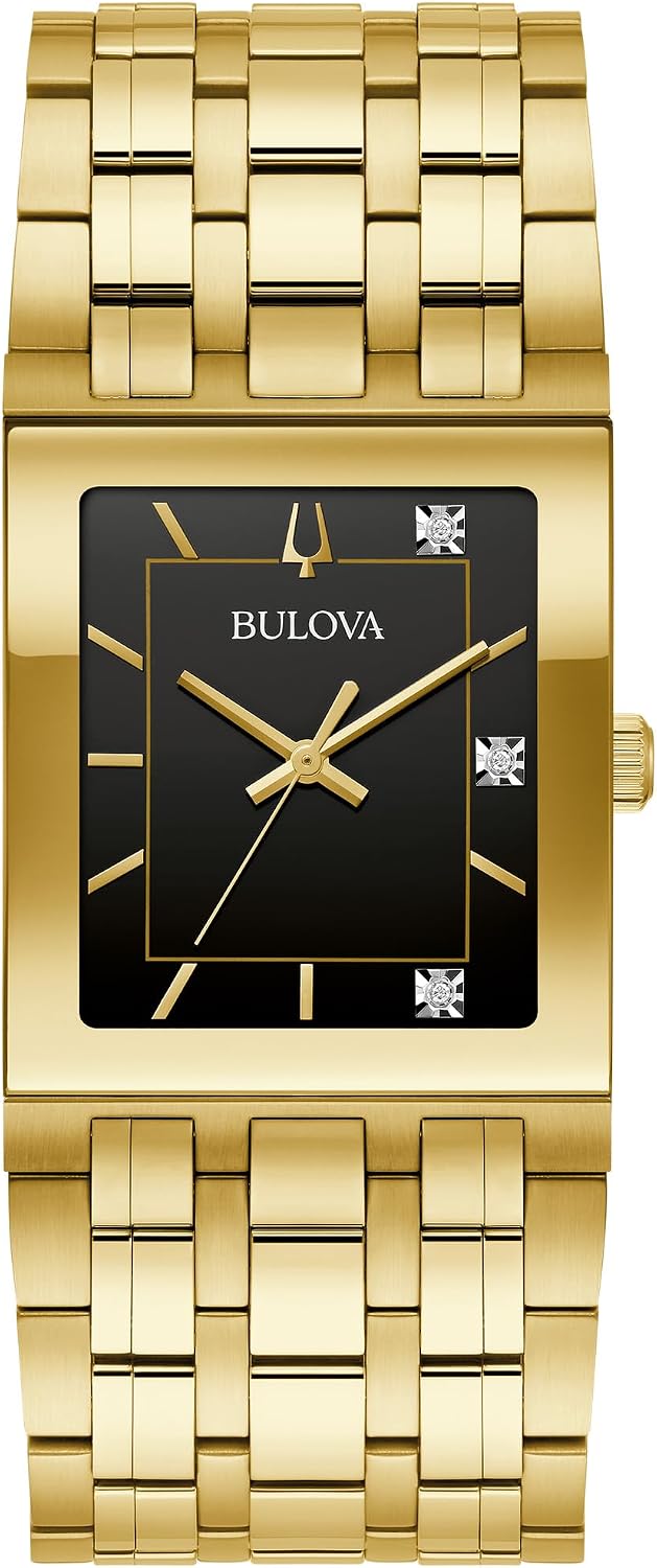 Bulova Marc Anthony Reloj moderno de acero inoxidable con diamantes cuadrados, esfera negra, estilo: 97D132
