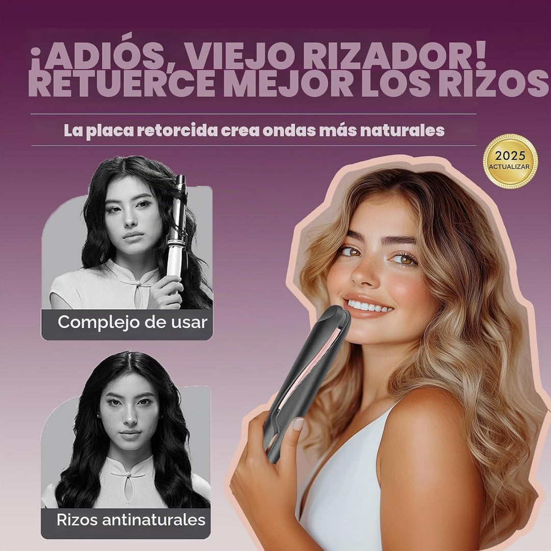 QHDJE Rizador y alisador 2 en 1 - Plancha alisadora giratoria, reve...