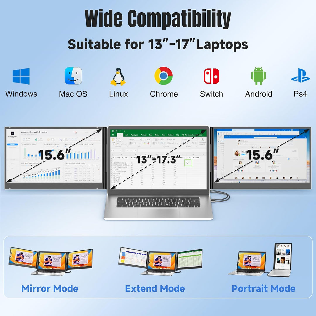 KEFEYA Extensor de pantalla para portátil de 15.6 pulgadas, FHD 108...