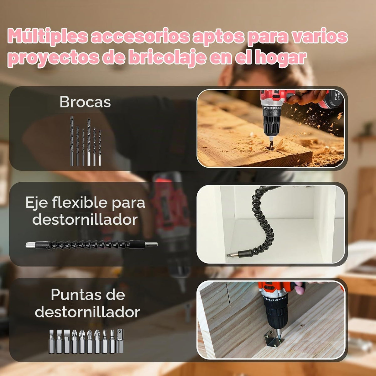 GardenJoy - Juego de taladro inalámbrico de 21 V, con batería y cargador