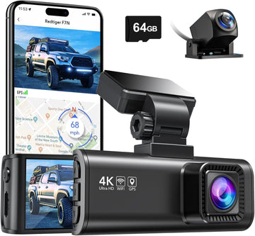 REDTIGER F7N 4K Dash Cam delantera y trasera, WiFi GPS 4K+1080P doble cámara de tablero para automóviles, pantalla de 3.18 pulgadas, cámara de tablero de instrumentos gran angular de 170°