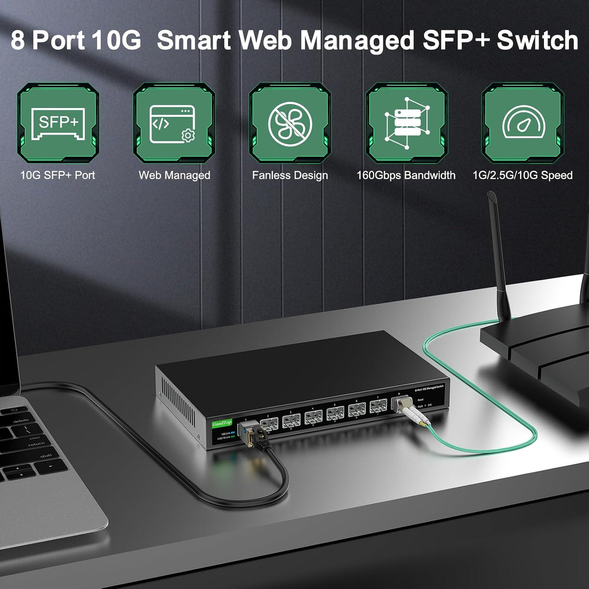 Interruptor SFP+ de 8 puertos 10Gb, interruptor de red gestionado Web
