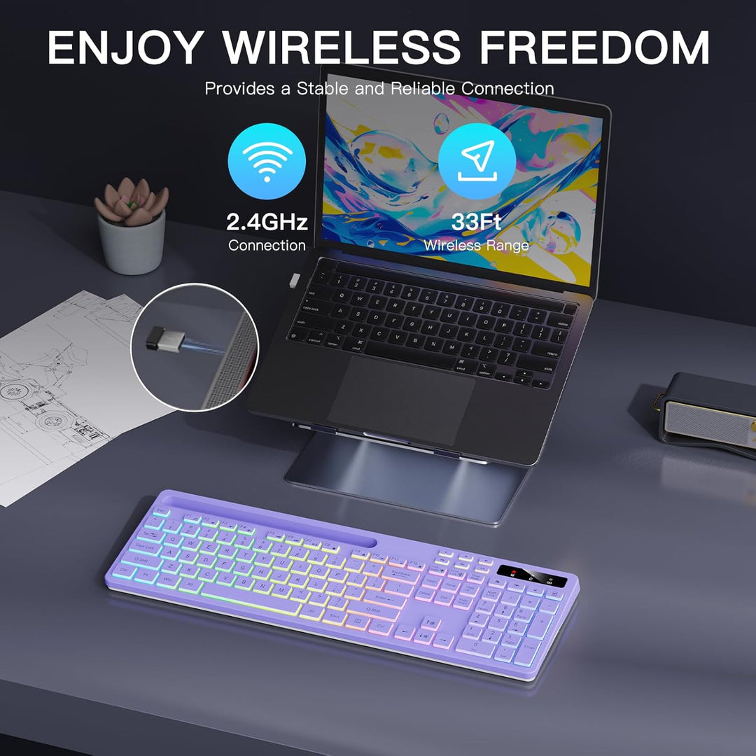 Soueto Teclado inalámbrico con retroiluminación RGB de 7 colores, t...