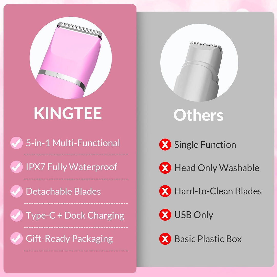 KINGTEE Recortadora de bikini eléctrica 5 en 1 para mujer, afeitado...