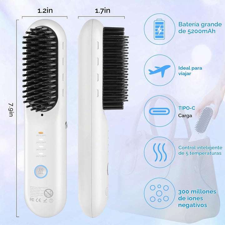 Cepillo alisador de cabello inalámbrico \u2013 Go Brush Pro para ca...