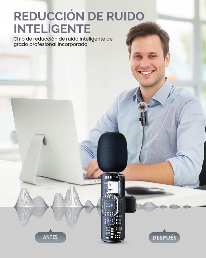 PQRQP Micrófono Lavalier inalámbrico profesional 3 en 1 para iPhone...