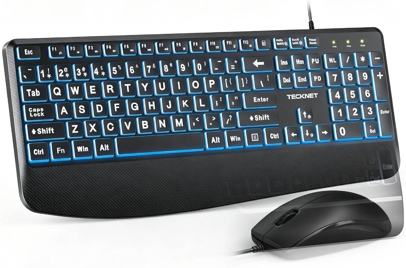 TECKNET Teclado retroiluminado de impresión grande, teclado de comp...